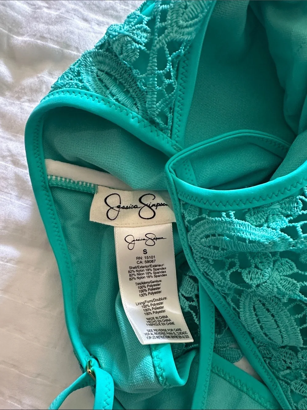 Jessica Simpson Teal Crochet Bikini Top